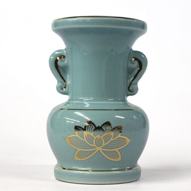 陶器製 花立「セト花立 4寸」青磁上金蓮 花瓶 仏具用品