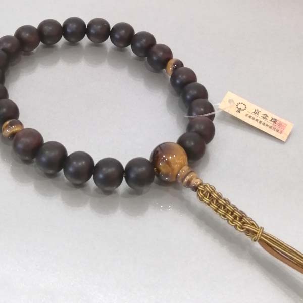 数珠 男性用「浄土真宗 縞黒檀 虎眼石」正絹房付き