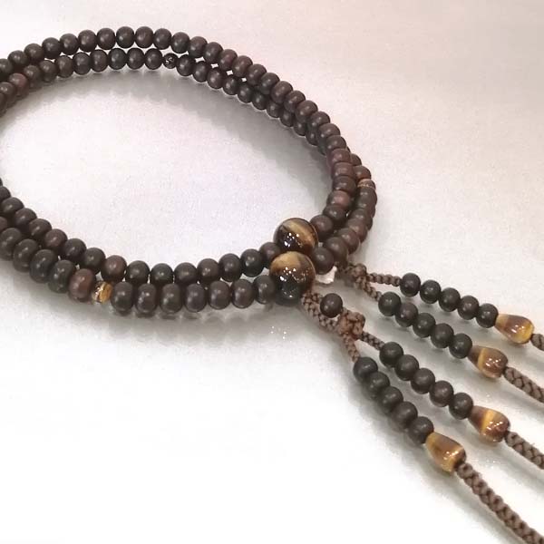 数珠 男性用「真言宗 縞黒檀 虎眼石」正絹房付き