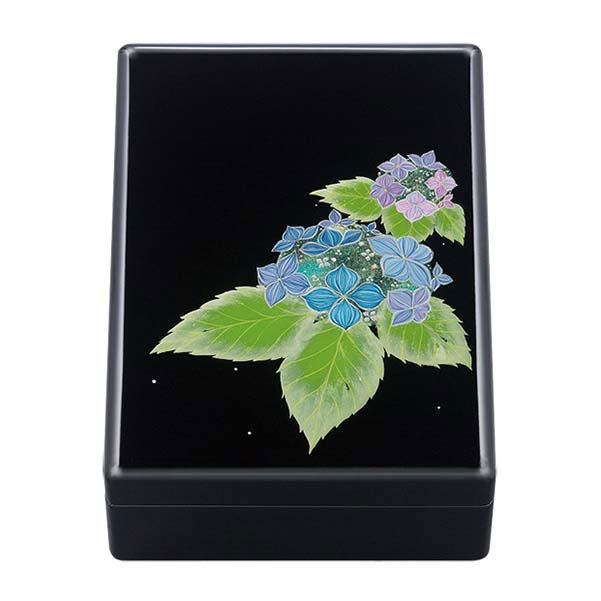 「黒塗りの箱 星粒の箱 紫陽花（あじさい）」 手元供養 遺骨の保管 納骨 粉骨 洗骨