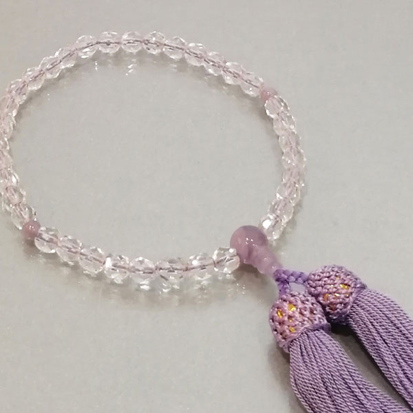 数珠 女性用「玻璃並切子 藤雲石入」