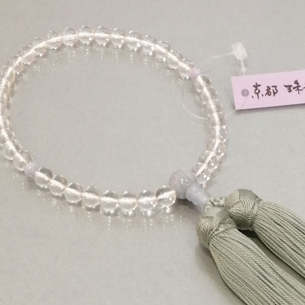 数珠 女性用「水晶 カルセドニー入り」正絹古都房付き