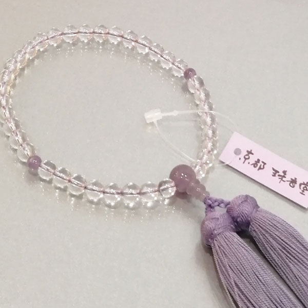 数珠 女性用「水晶 藤雲石入」正絹古都房付き