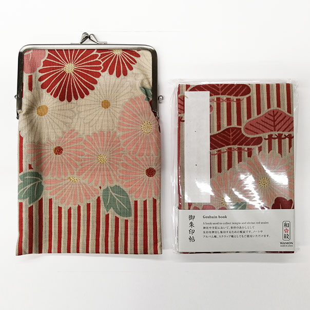 御朱印帳入れ がま口薄型マルチケース レトロフラワー「御朱印帳ケース付き レッド」