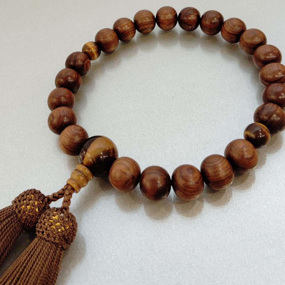 数珠 男性用「栴檀 虎眼入り」正絹房付き