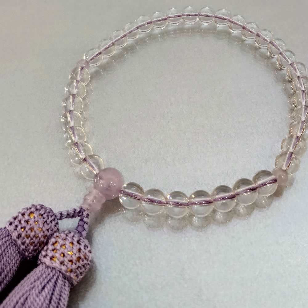 数珠 女性用「玻璃丸水晶 藤雲石入」